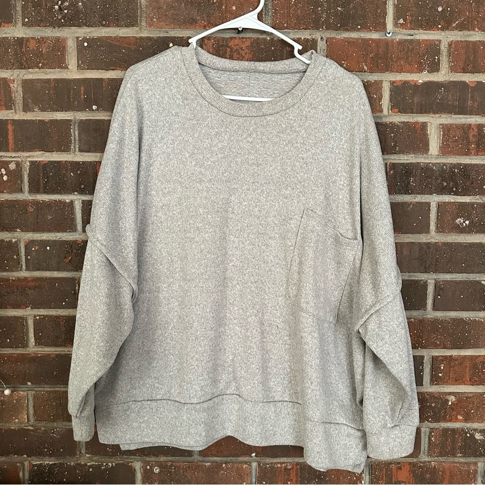 Heather Gray Drop Shoulder True Craft Sweater Top